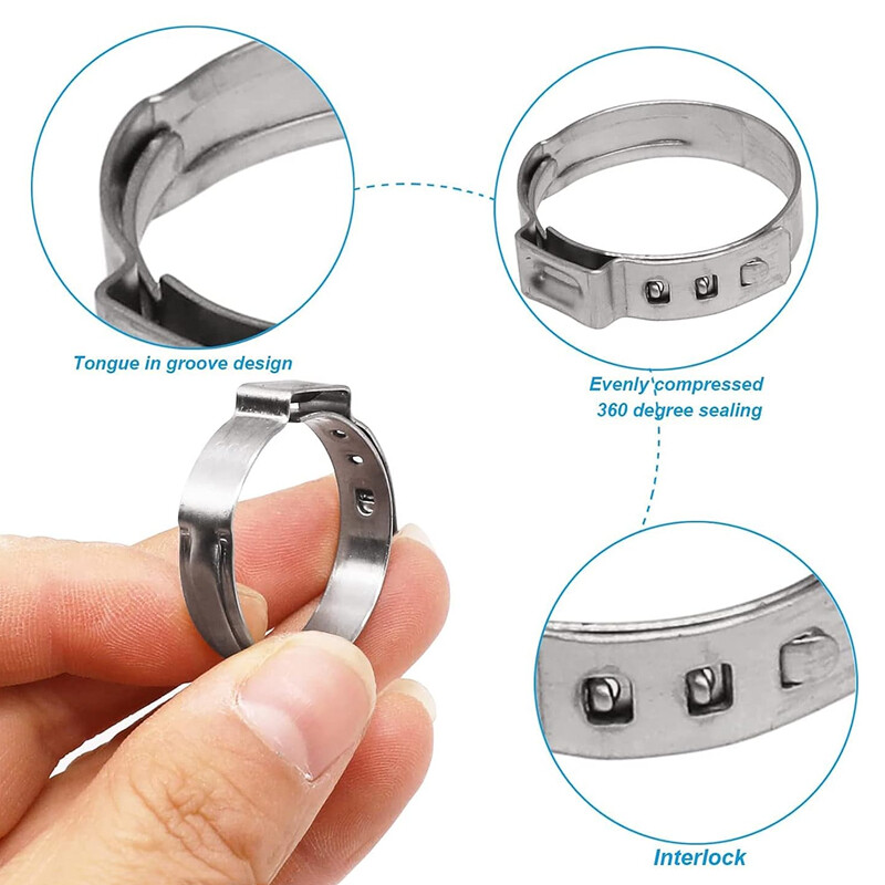 100PCS Hose Clamp Assorted Stainless Steel Ear Cinch Rings Crimp Pinch Plier Set