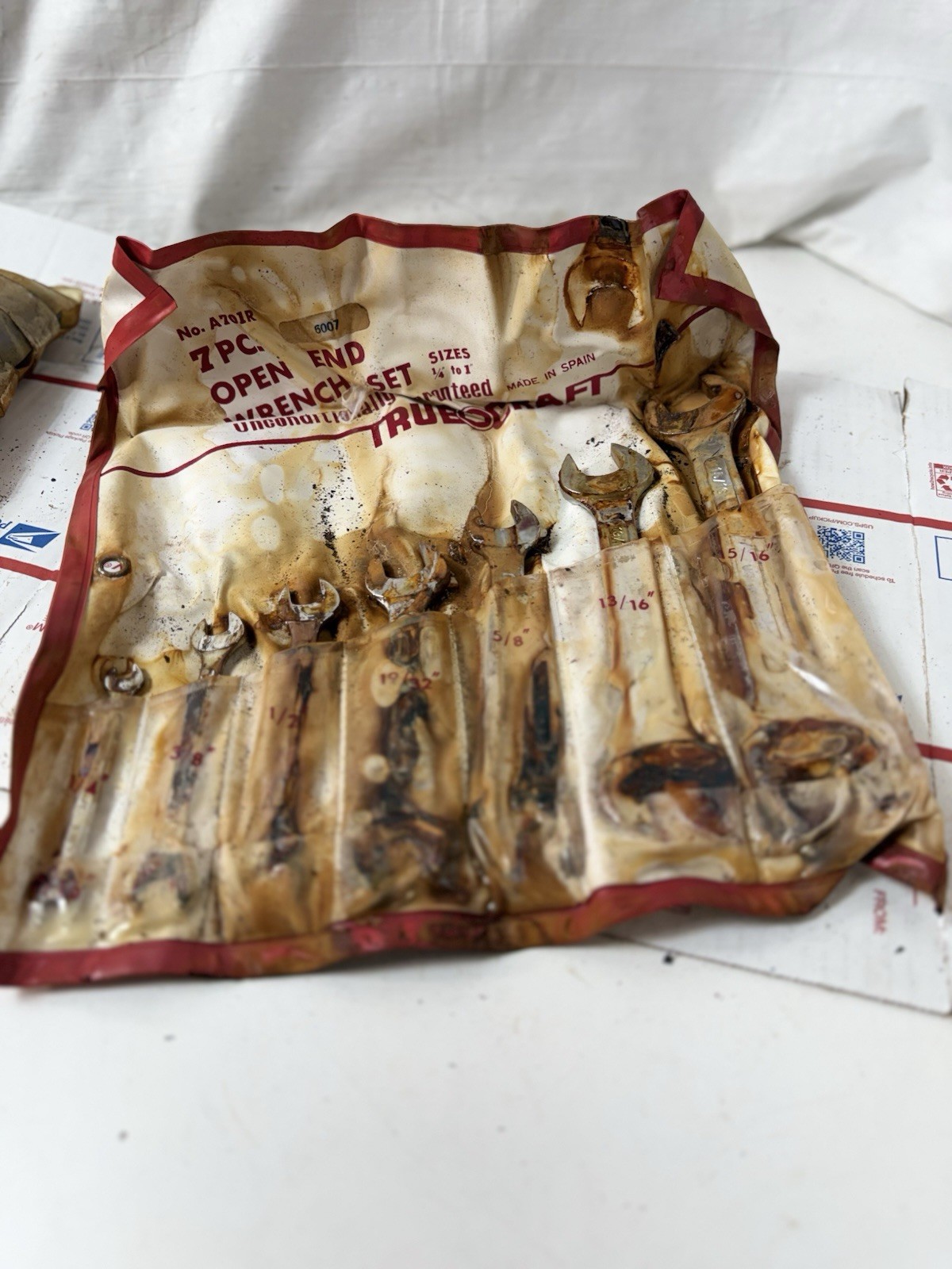 VINTAGE Truecraft 7 Pc Open End Wrench Set No. A201R Spain – HEAVY RUST / AS-IS