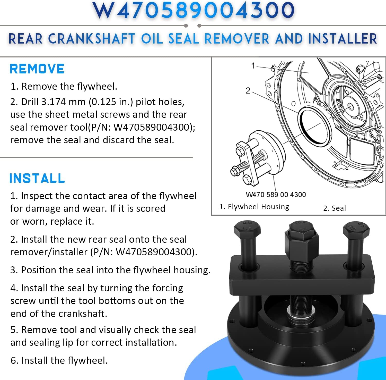 Front & Rear Crankshaft Seal Remover/Installer Tool for Detroit Diesel DD13 DD15