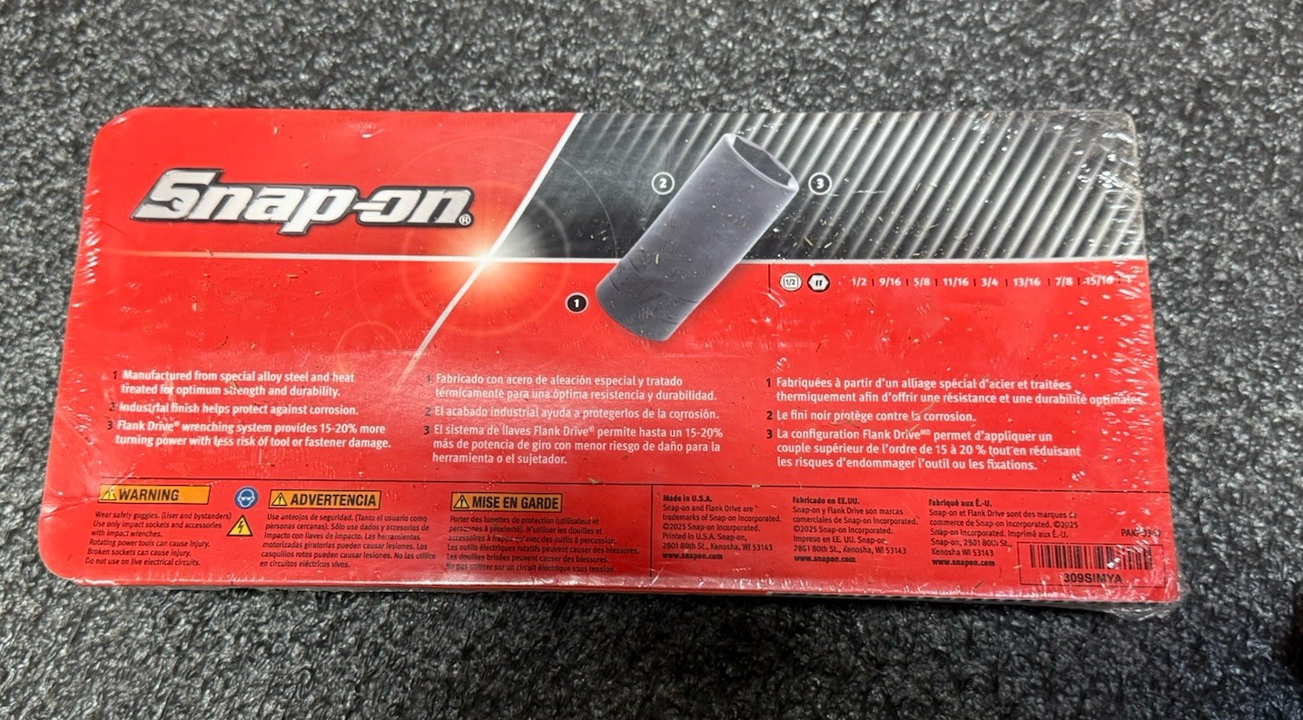 Snap-On 9-Piece Deep Impact Socket Set 309SIMYA 1/2 Inch Drive 6 Point Metric