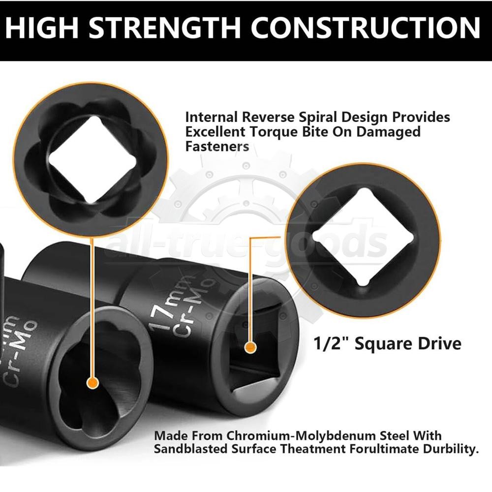 5Pcs Twist Socket 1/2” Drive For Wheel Lug Nut Damaged Removal and Extractor US
