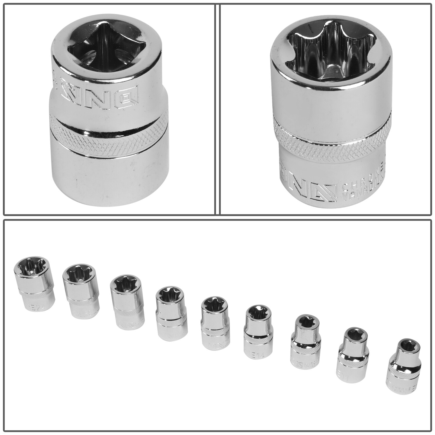 9Pcs 38mm External Torx Socket Hand Tool Kit E10-E24 1/2″ Drive w/Carrying Case