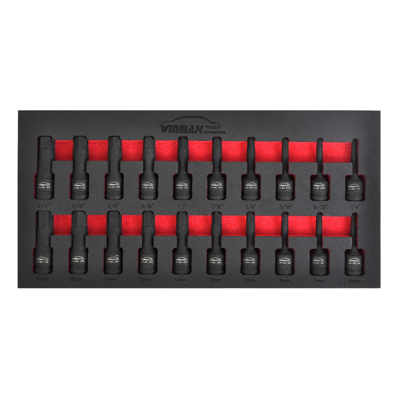 20pcs 1/2″ Dr, Impact Hex Driver Tools Set, 6 Point SAE 1/4″-3/4″ Metric 6-19mm