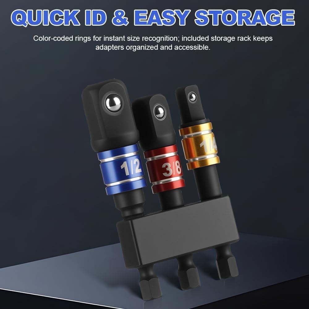 3 Piece Impact Socket Adapter Set, 1/4-Inch Hex Shank, Chrome Vanadium Steel …