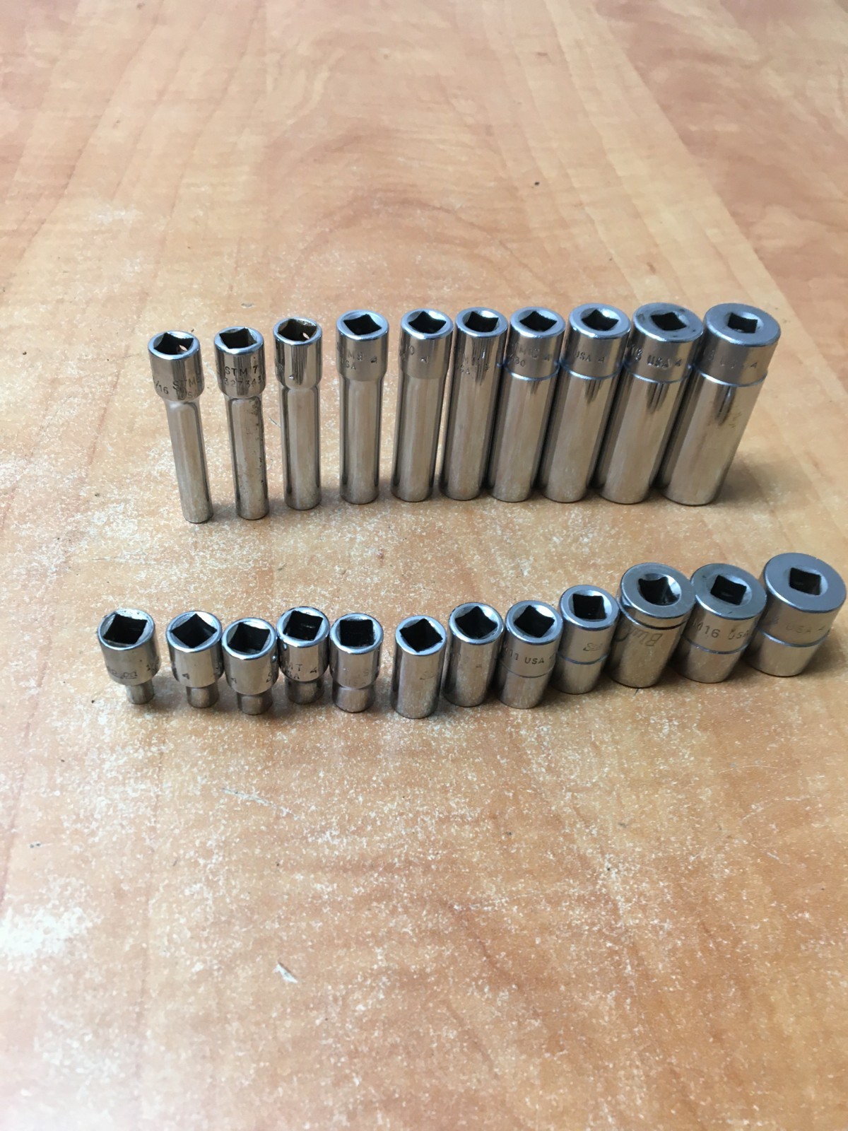 Snap-On 1/4″ Dr TM6-18 SAE 6pt Shallow STM4-18 SAE 6pt Deep 22 pc set