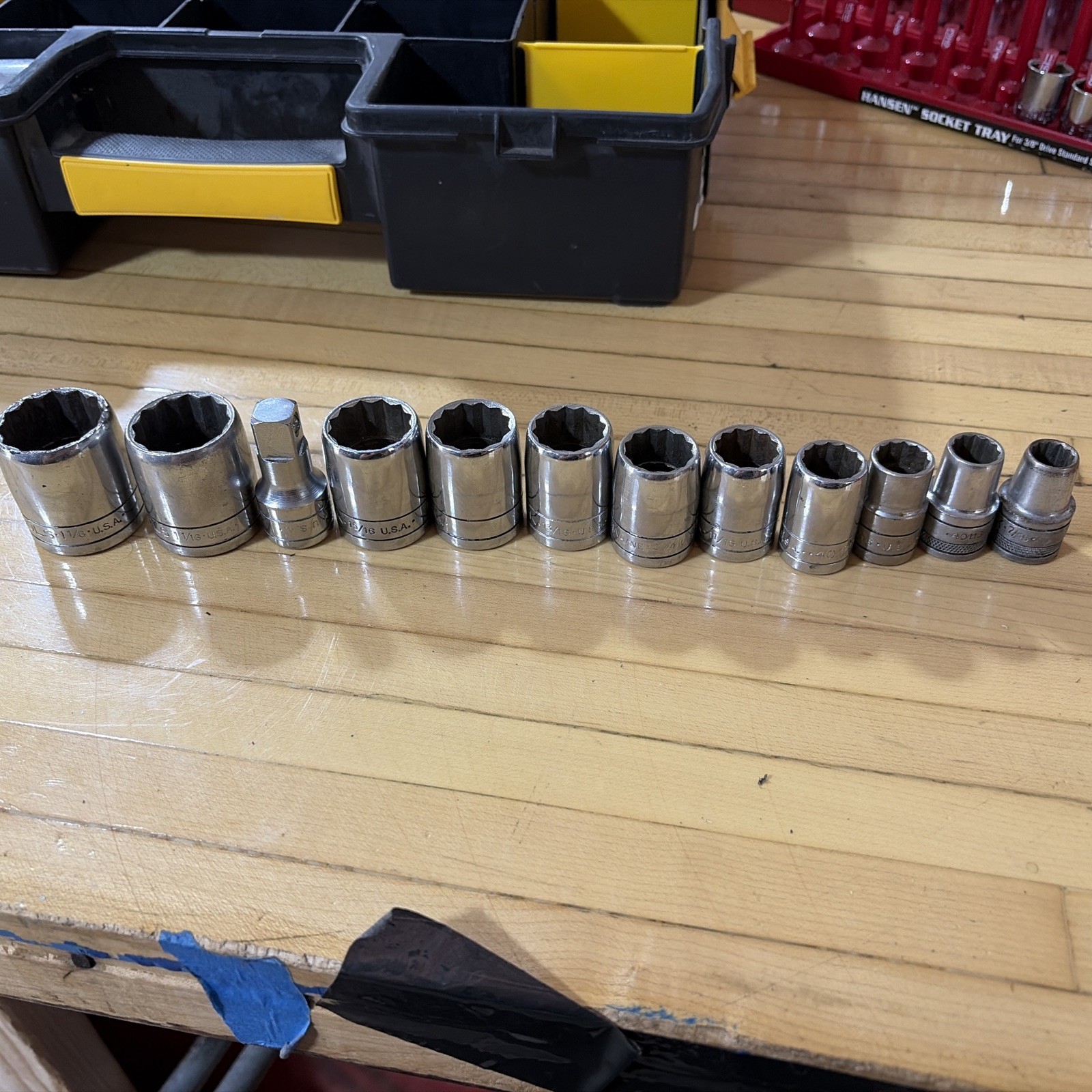 S-K Wayne 1/2″ Drive 12pt SAE – 11 pc Socket Set. 7/16″ – 1- 1/4″ Made in USA