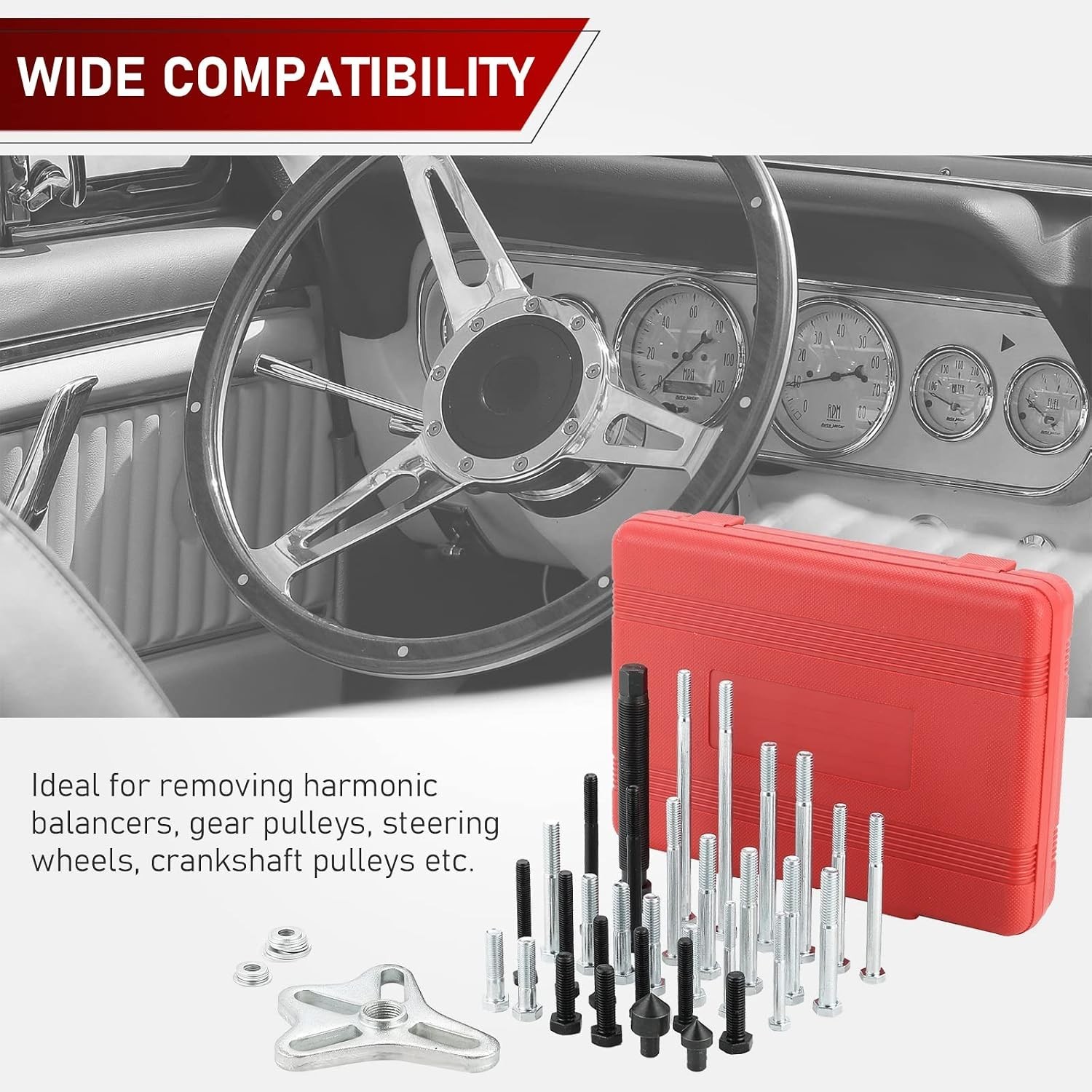 46PCS Harmonic Balancer Puller Set, Steering Wheel Puller Kit Steering Wheel …