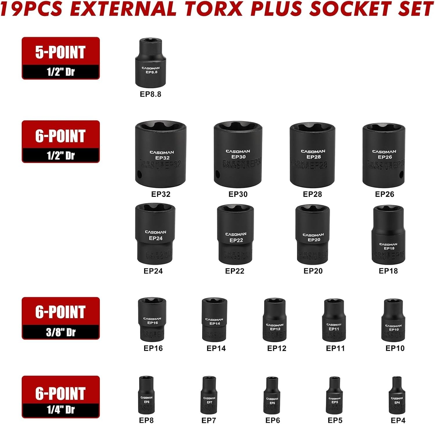 Complete 19-Piece Torx Plus Socket Set with Heavy-Duty Case – ANSI Compliant