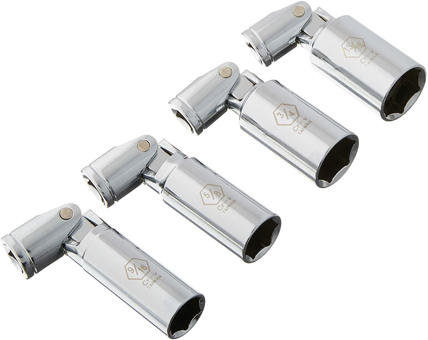 4-Pc. 3/8″ Dr. Universal Flex Head Spark Plug Socket Set 3/4″ 13/16″ 5/8″ 9/16″