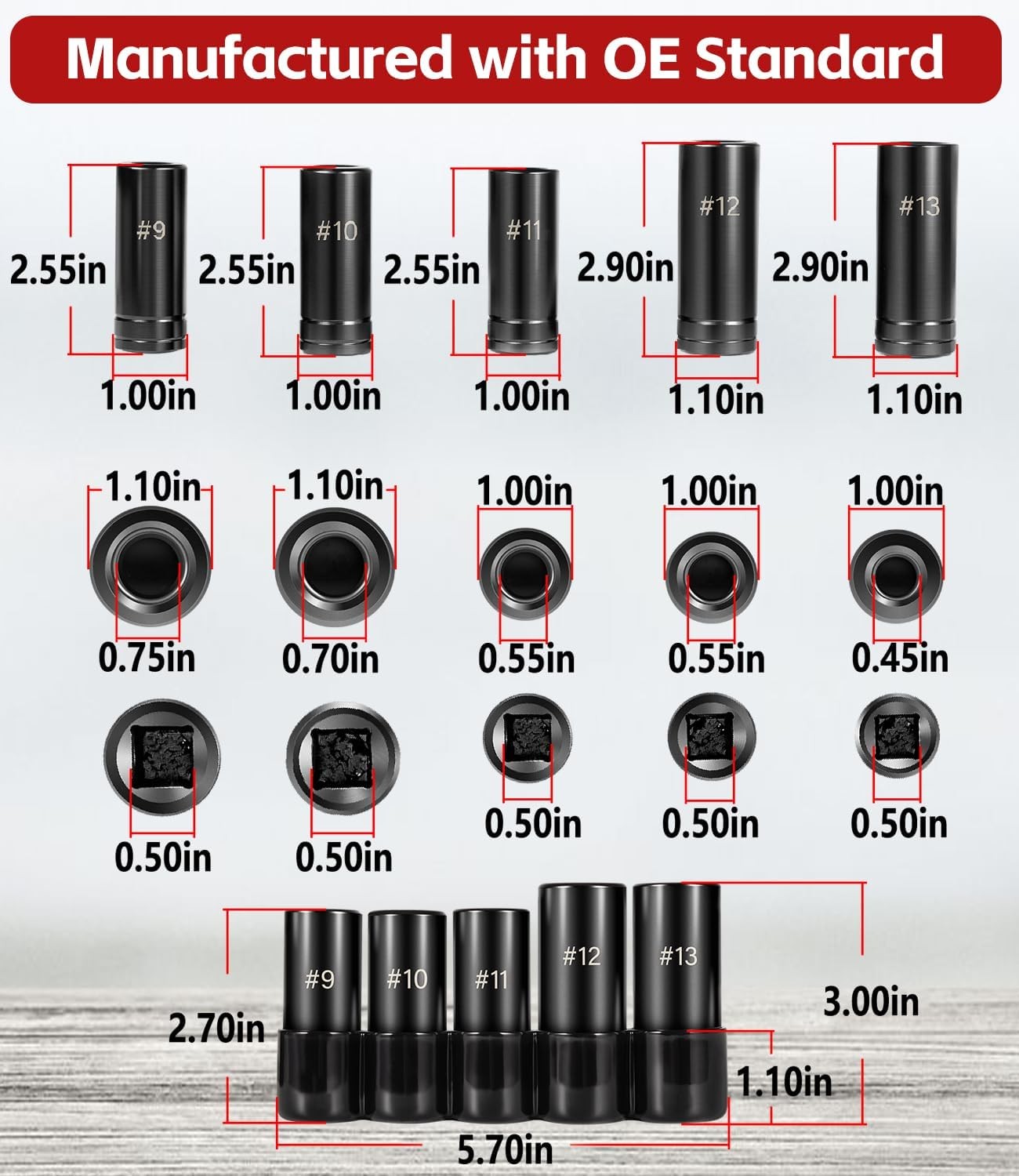 71670 Large Tap Socket Set for 5/8″, 11/16″, 3/4″,7/8″ & 1″ Taps 1/2″ Drive,5Pcs