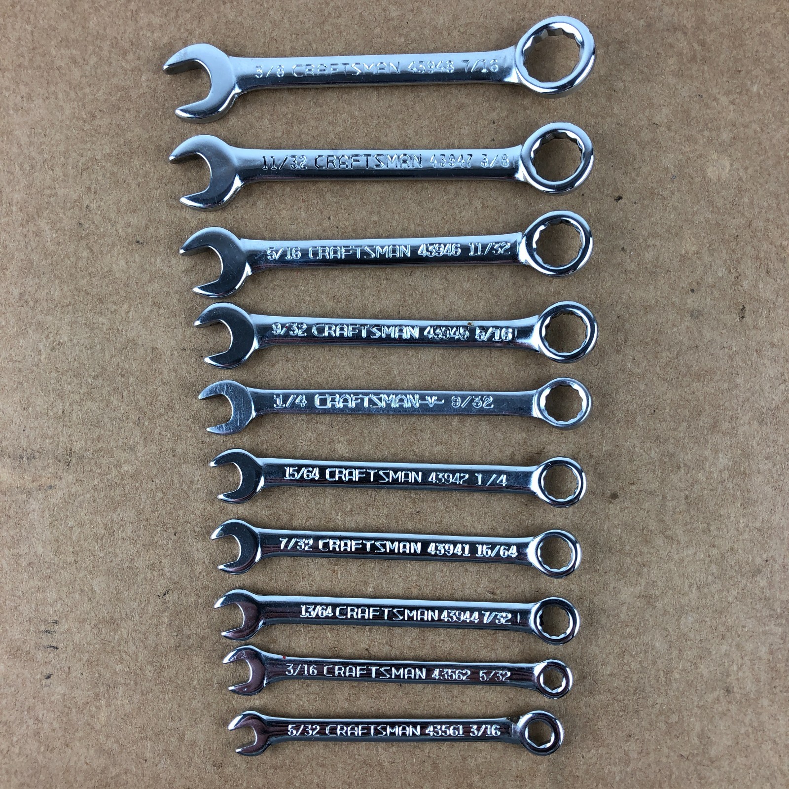 Craftsman USA Ignition Wrench Set 10 Pc Mini Midget 3/16 to 7/16 SAE 43561-43948