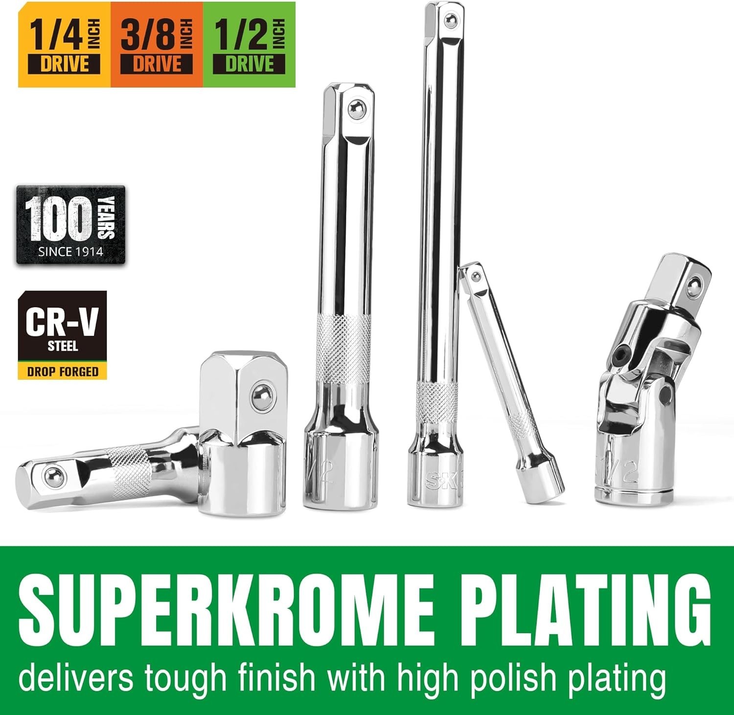 20 Piece Socket Extension Set, 1/4″, 3/8″ and 1/2″ Drive Extension Bar, Swive…
