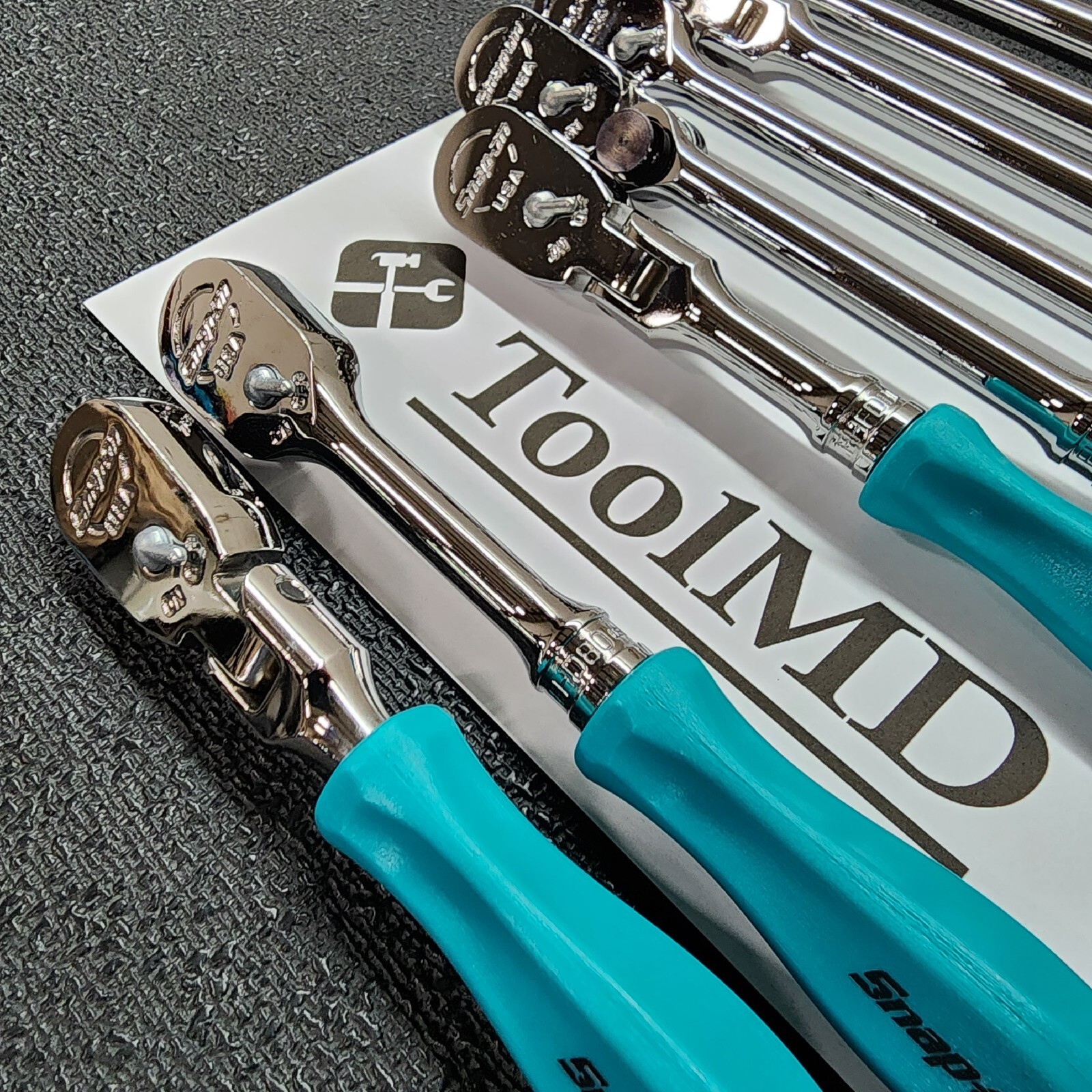Snap-on Tools NEW 8pc TEAL Hard Handle 3/8″ Drive Fixed & Flex Head Ratchet Set