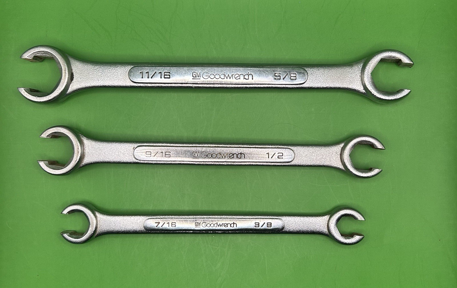 GM Goodwrench 3 Pc Flare Nut Wrench Set SAE 1/2 9/16 11/16 5/8 7/16 3/8