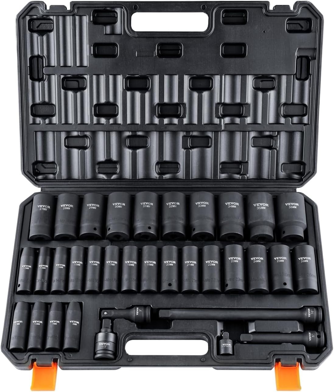 Durable 34pc Cr-Mo 1/2 Drive Socket Set for Auto Repair, Includes Storage Case