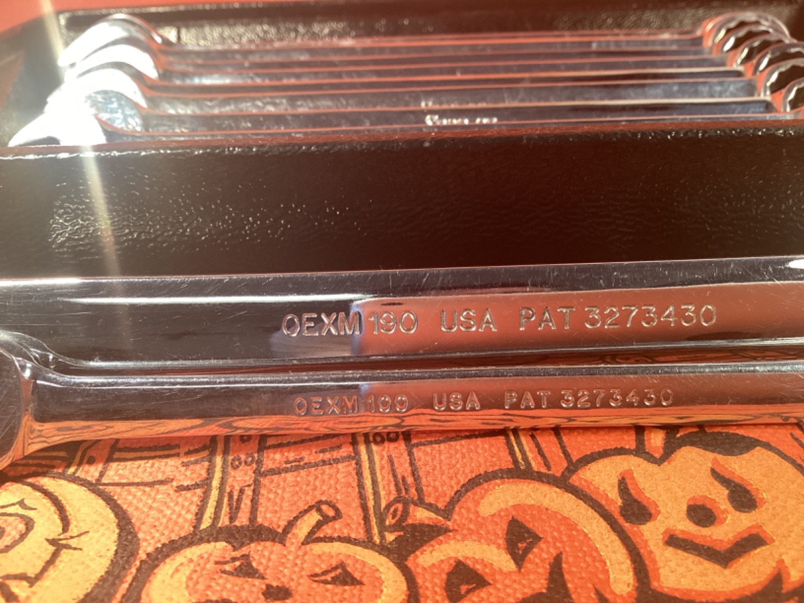 SNAP ON SET OF 10 OEXM METRIC 10-19mm open end wrench 12 pt closed end set tray