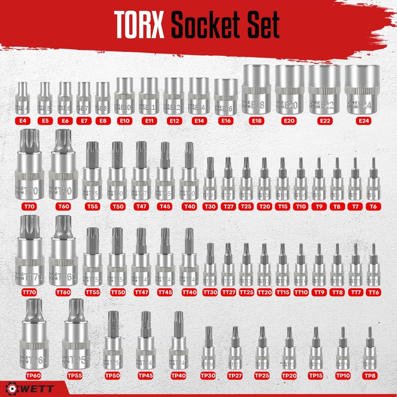 Heavy-Duty 60-Piece Socket Set Featuring Torx, Torx Plus, and Tamper Types