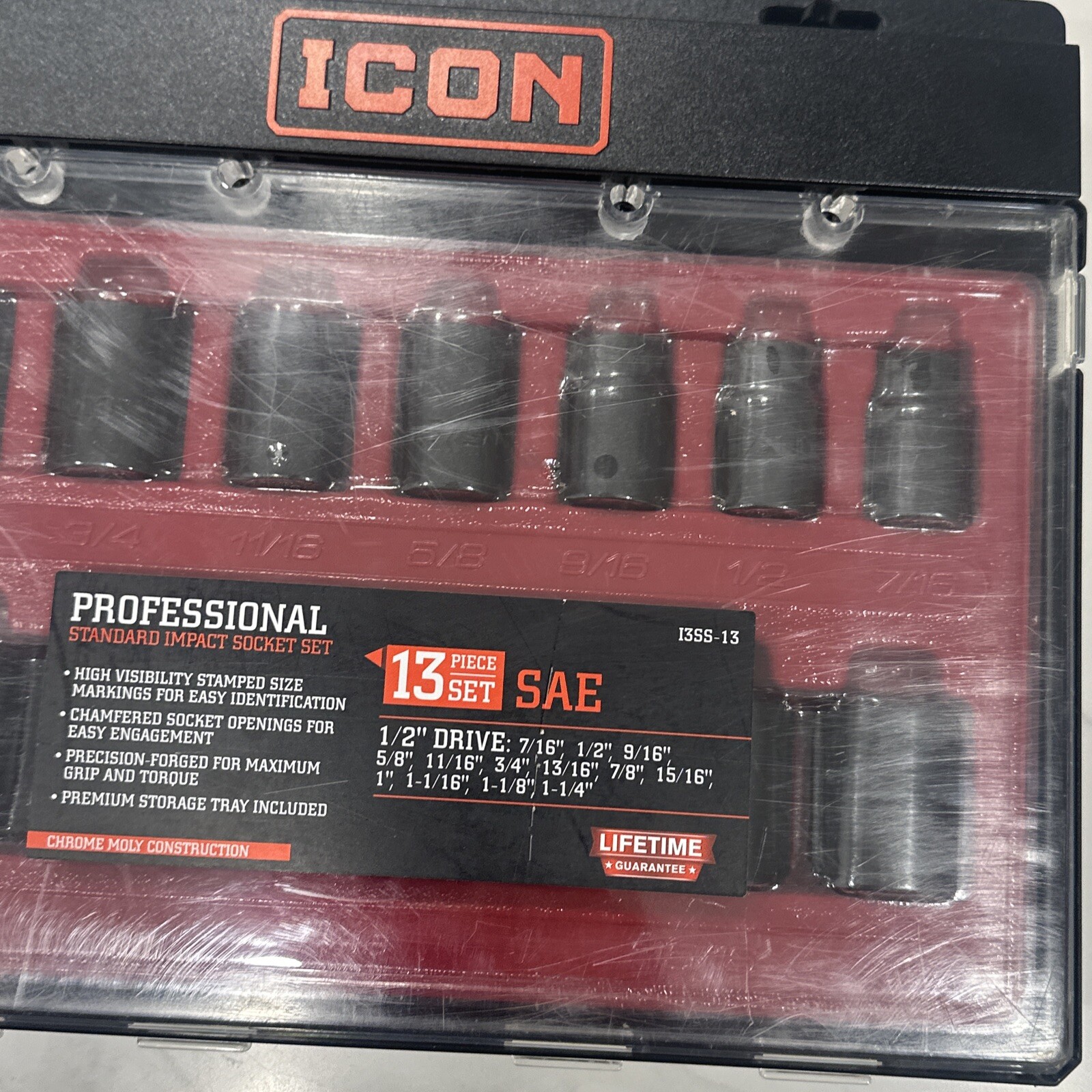 ICON Professional Standard Impact 13 Piece Socket 1/2 Drive Set SAE 13SS-13 New