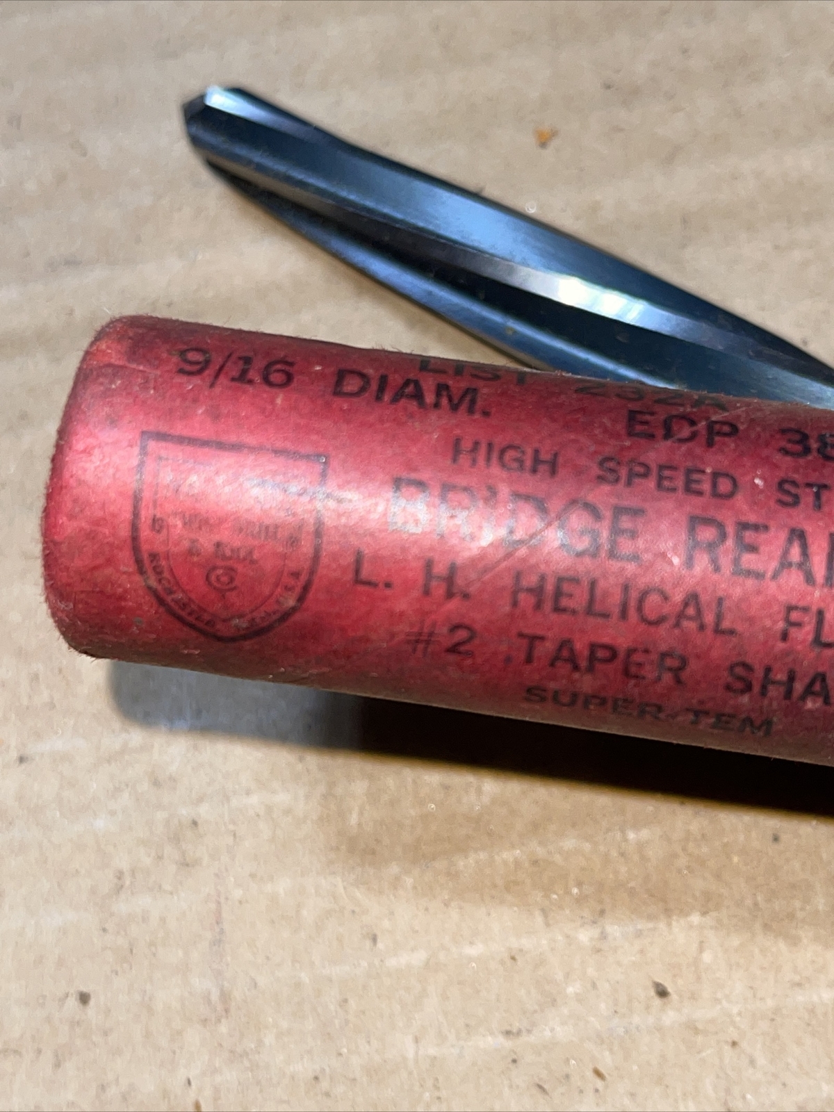 NOS National USA 232A 9/16 In Bridge Reamer No 2 Taper Shank LH Helical Flutes