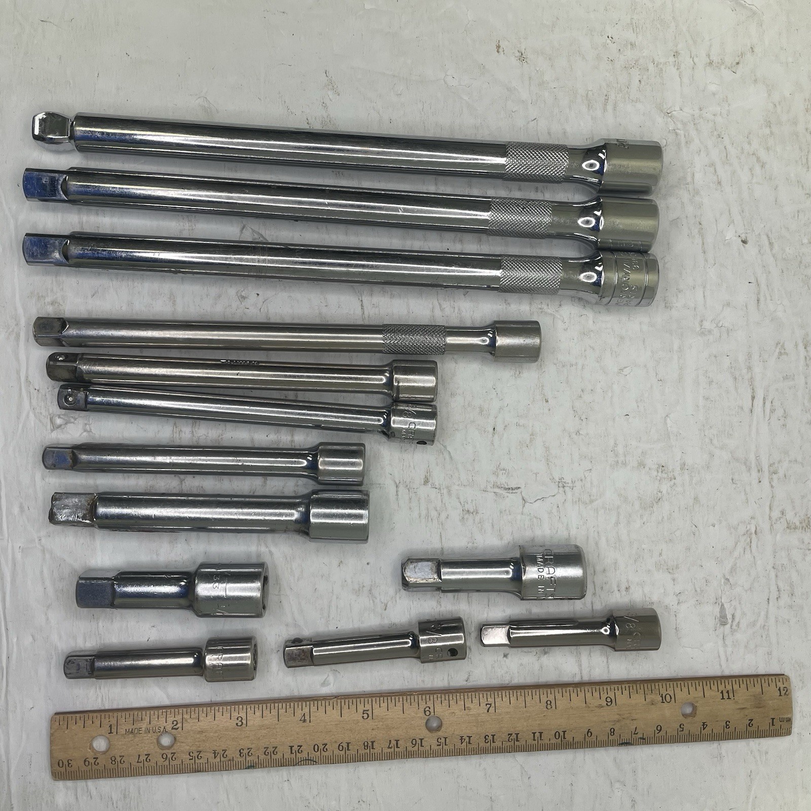 Ratchet Extensions Lot – 13pc – 3/8″ and 1/2″ Drives – 3″ to 10″ – Mixed Brands