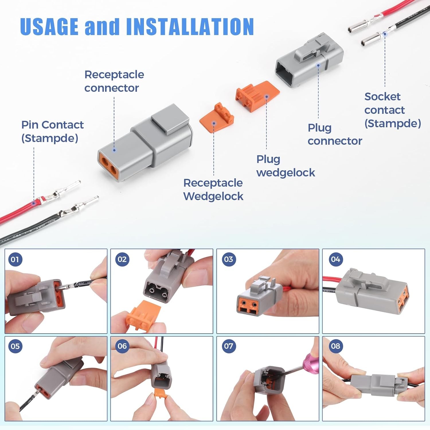 48 PCS Deutsch DTP Connector Kit 2 Pin Automotive Waterproof 2Pin-6Set