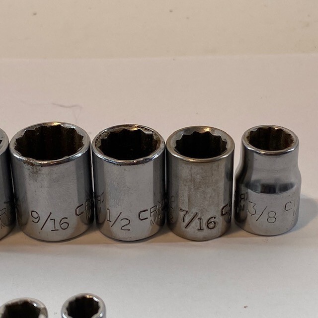 Vtg Craftsman 3/8″ & 1/4 Drive 12pt SAE 14pc Socket Set USA **1/4″ is 6pt READ