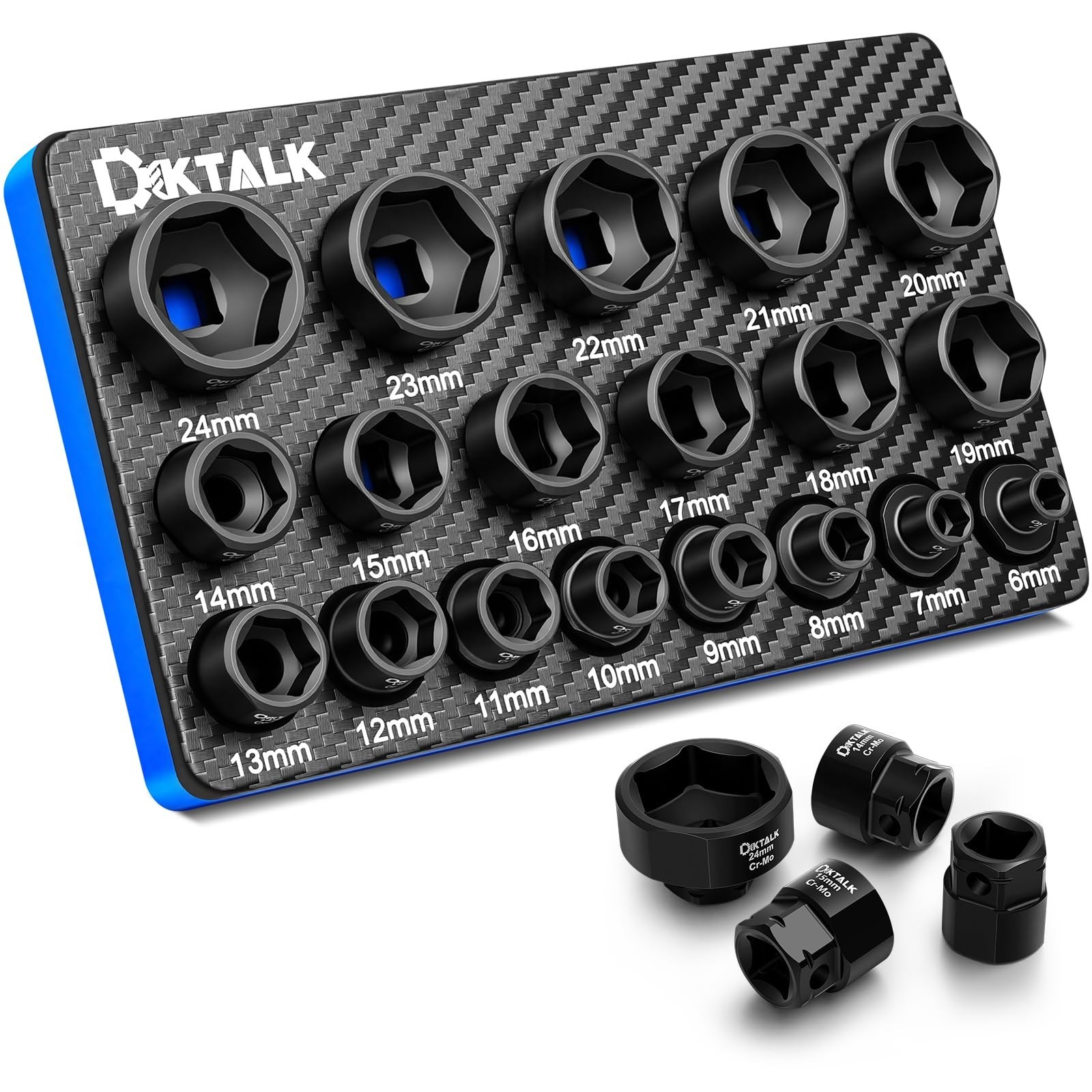 19-Piece Metric Stubby Impact Socket Set, 3/8″ Drive, Low Profile, 6mm-24mm, Cr-