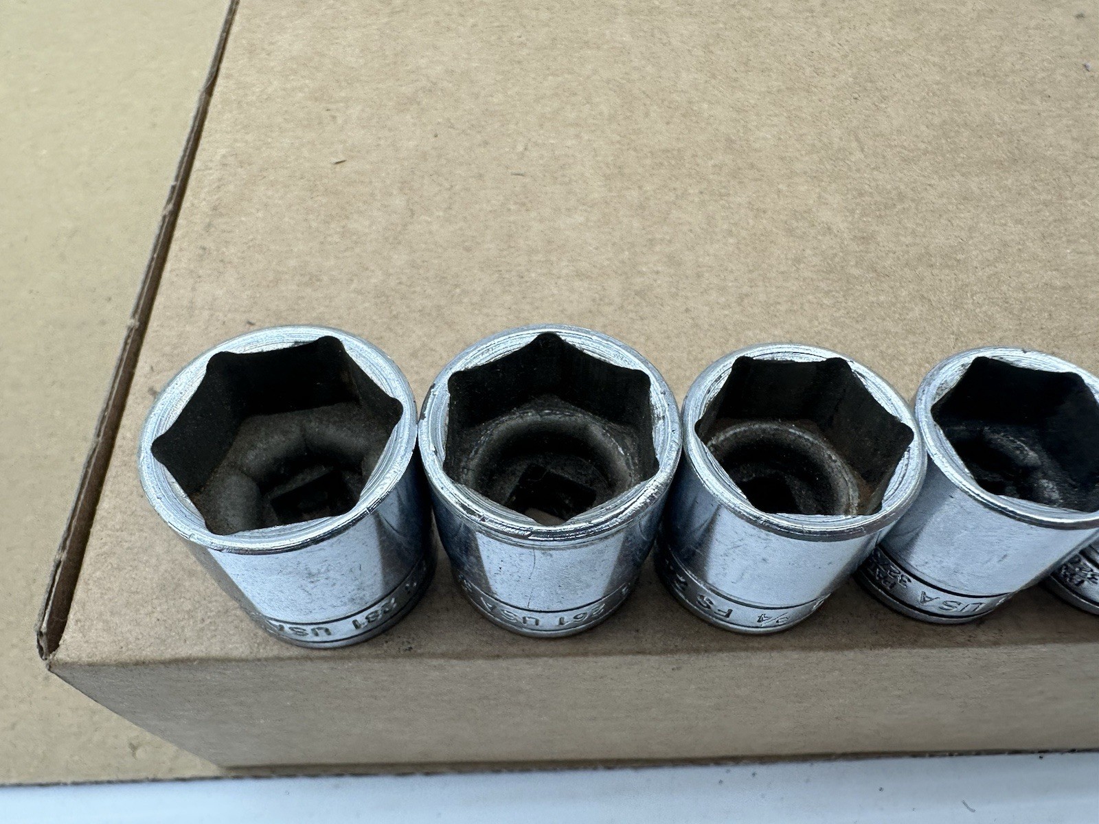 Snap-on 3/8” Dr 6pt SAE 6 Pc Socket Set Vintage USA 9/16-7/8” FS181-FS281