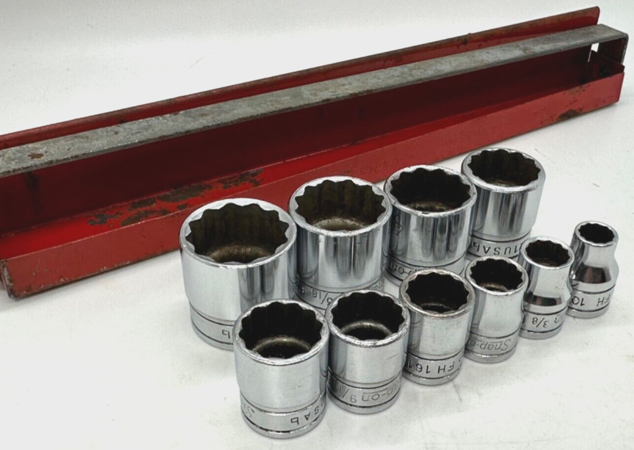 Snap On Tools 5/16″ – 7/8” SAE 3/8″ Drive Shallow Socket Set Lot 12-PT FH Tray