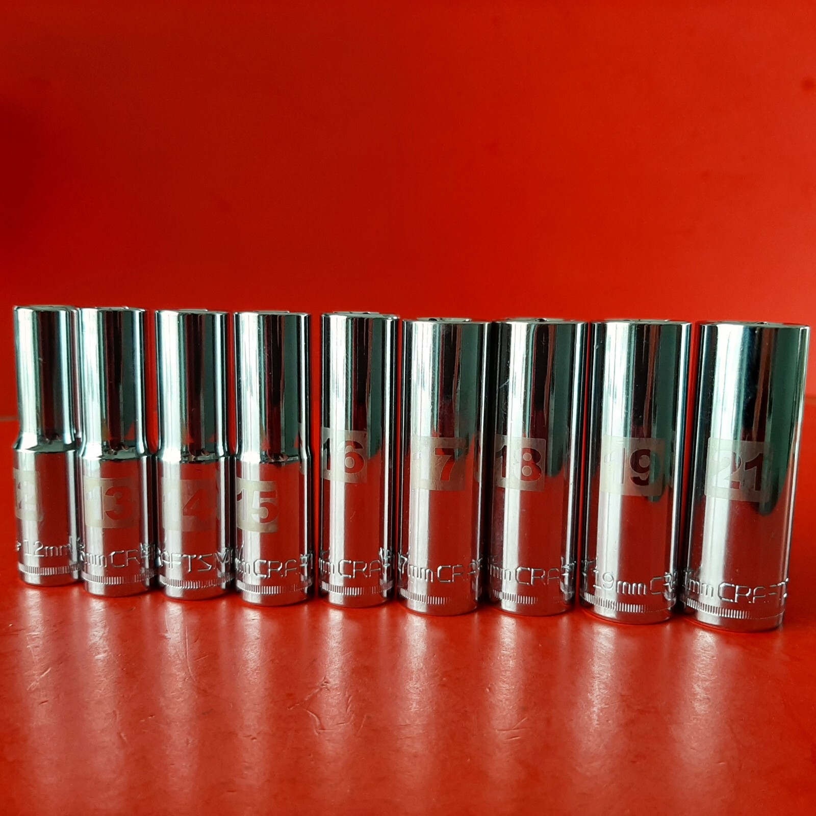 NEW CRAFTSMAN Easy Read 9 Piece 1/2 Drive DEEP METRIC 6 point Socket Set 12-21mm