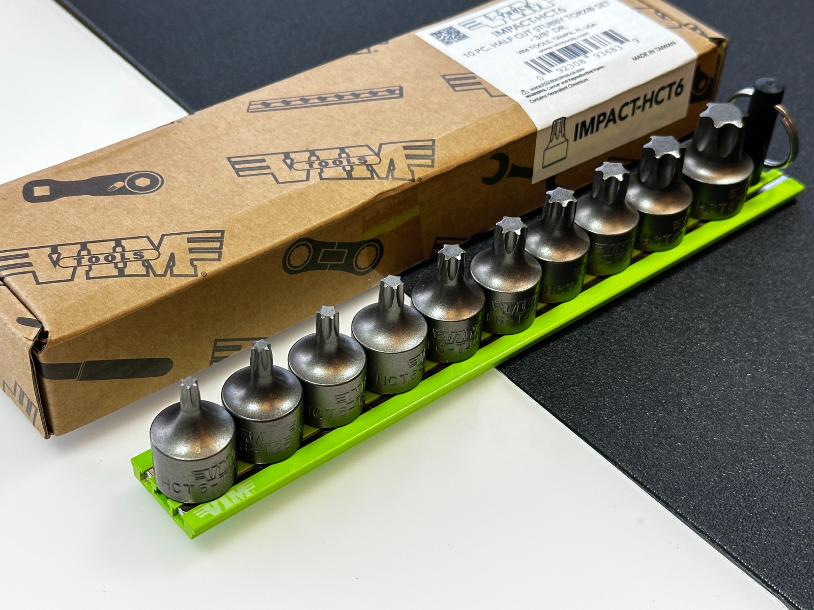 VIM 3/8″Dr 10pc Half-Cut Stubby Torx Bit Driver Socket Set, Magrail #IMPACT-HCT6