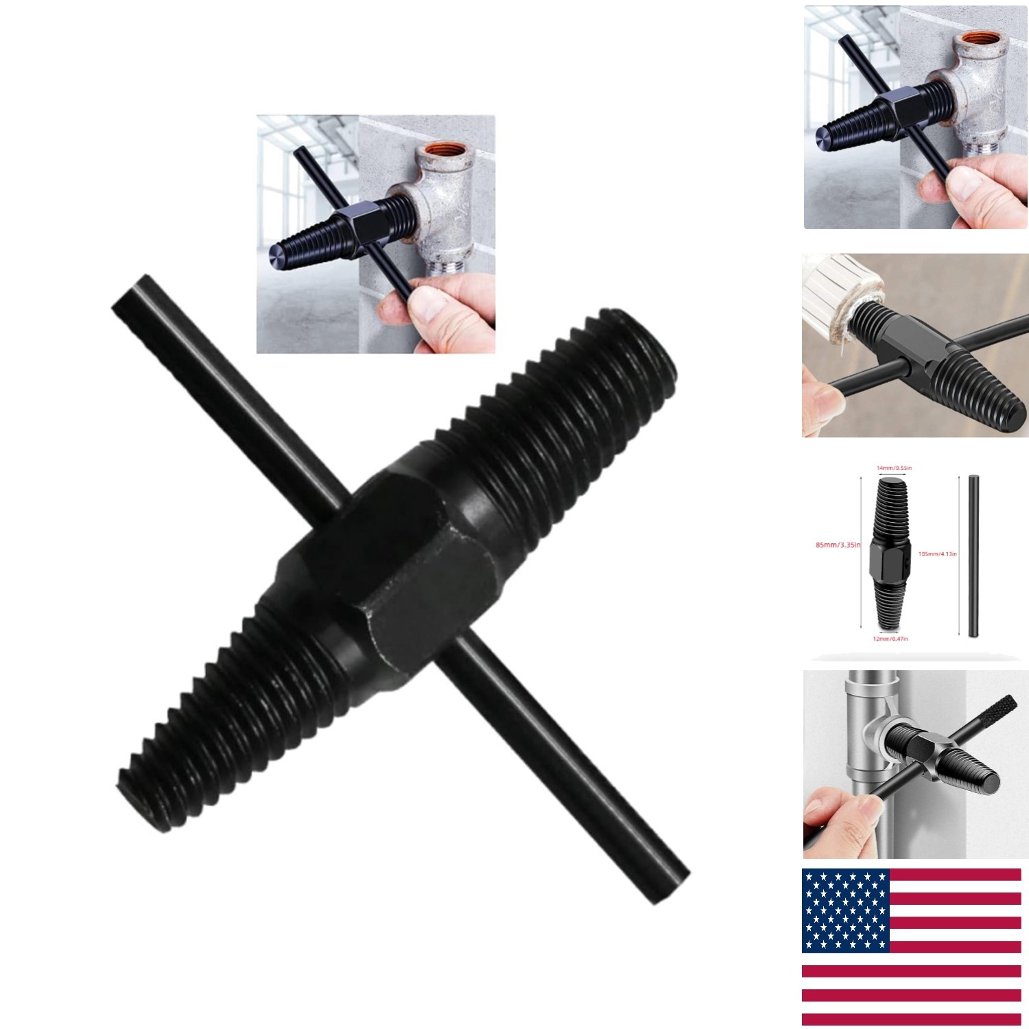 Dual-Use Screw and Bolt Extractor for Water Pipes – Rust-Resistant Carbon Steel
