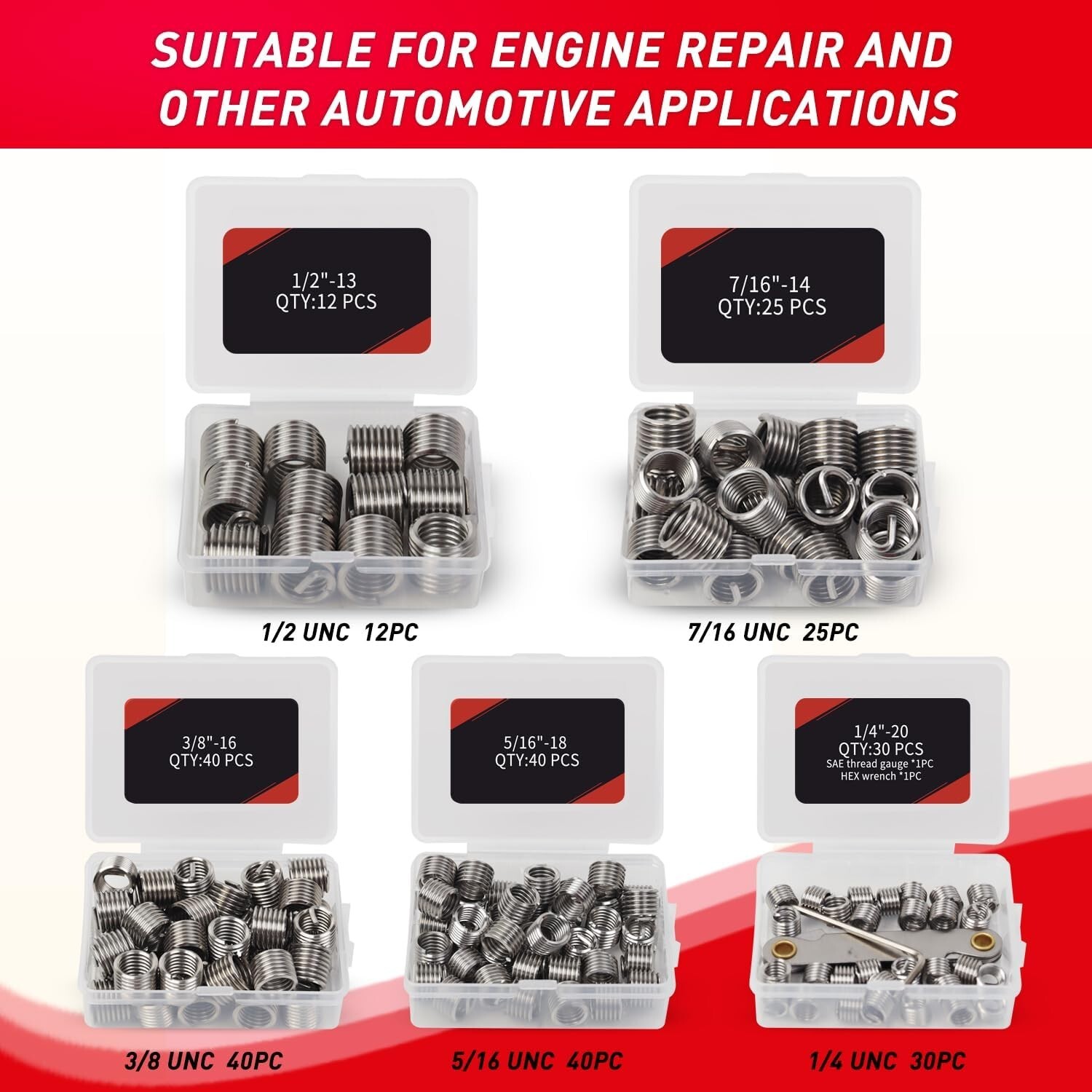 261PC Thread Repair Kit, SAE & Metric Helicoil Set (1/4″ to 1/2″, M5 to M12)