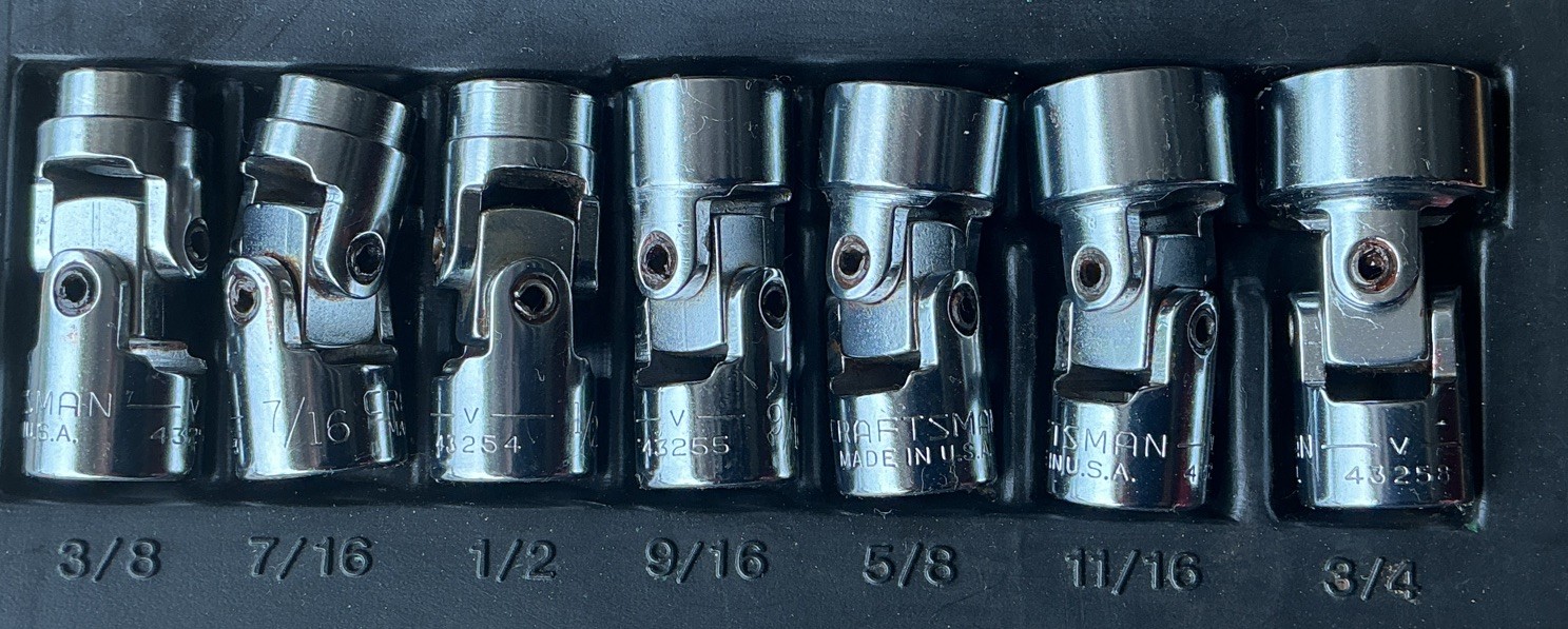 Craftsman 3/8 Drive SAE 12 pt Swivel Flexible Socket 3/8″-3/4″ Set Vintage USA