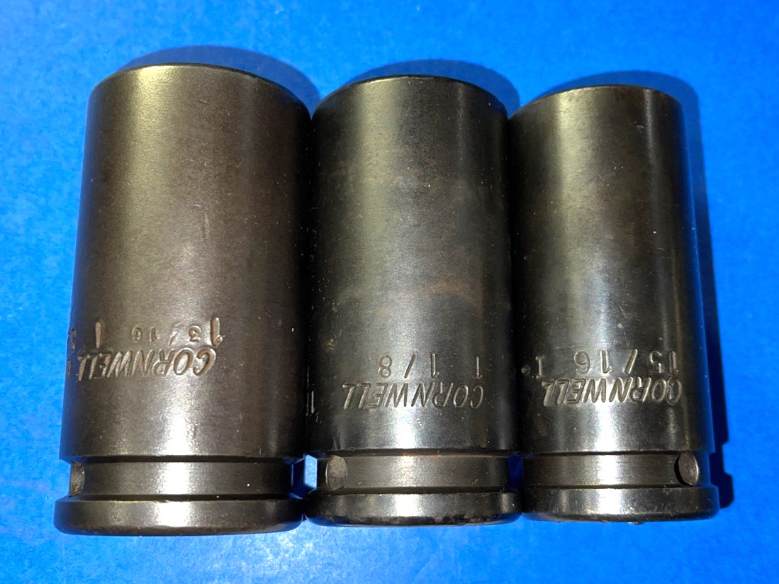 CORNWELL TOOLS 3 PIECE 3/4 DRIVE SAE. DEEP IMPACT SOCKETS 15/16, 1-1/8, 1-3/16