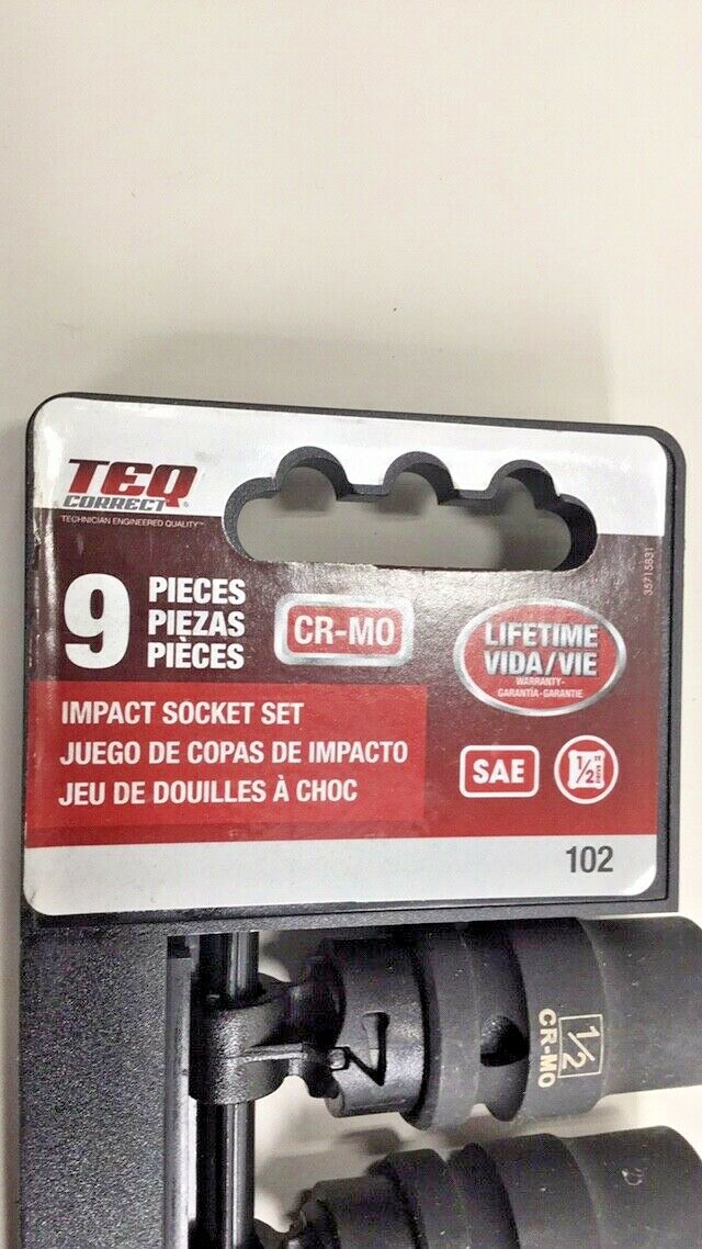 TEQ Correct 102 Impact Socket Set 1/2″ Drive CR-MO 9-Pieces From 1/2″ to 1″
