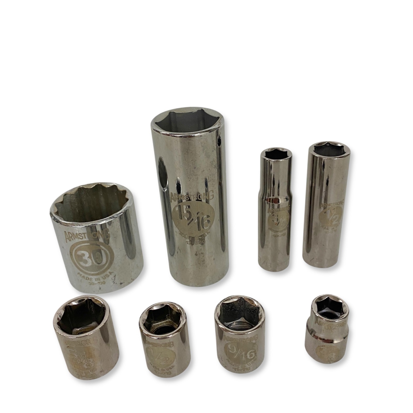 Armstrong USA Socket Set, 6-Point & 12-Point Mixed, 8 Pieces, Deep & Standard
