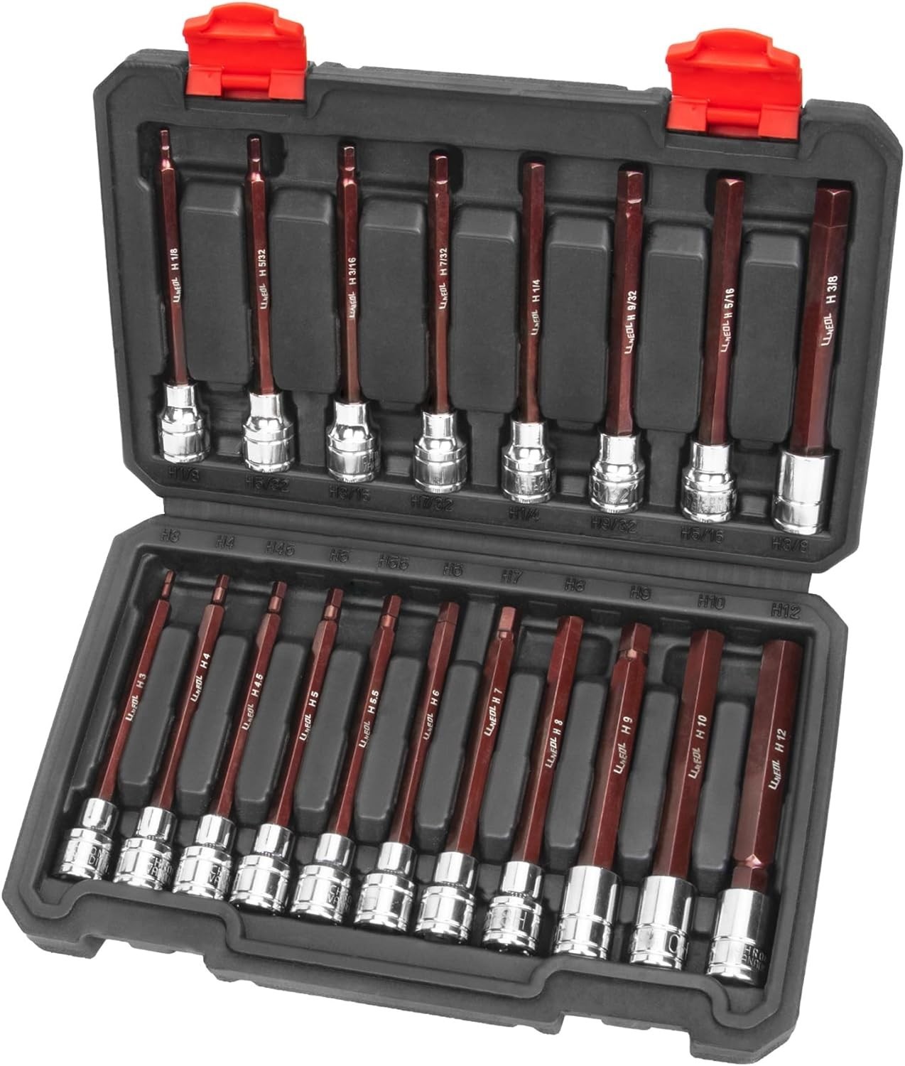 Extra Long 3/8 Inch Drive Hex Bit Socket Set – 19 SAE & Metric Sizes Included