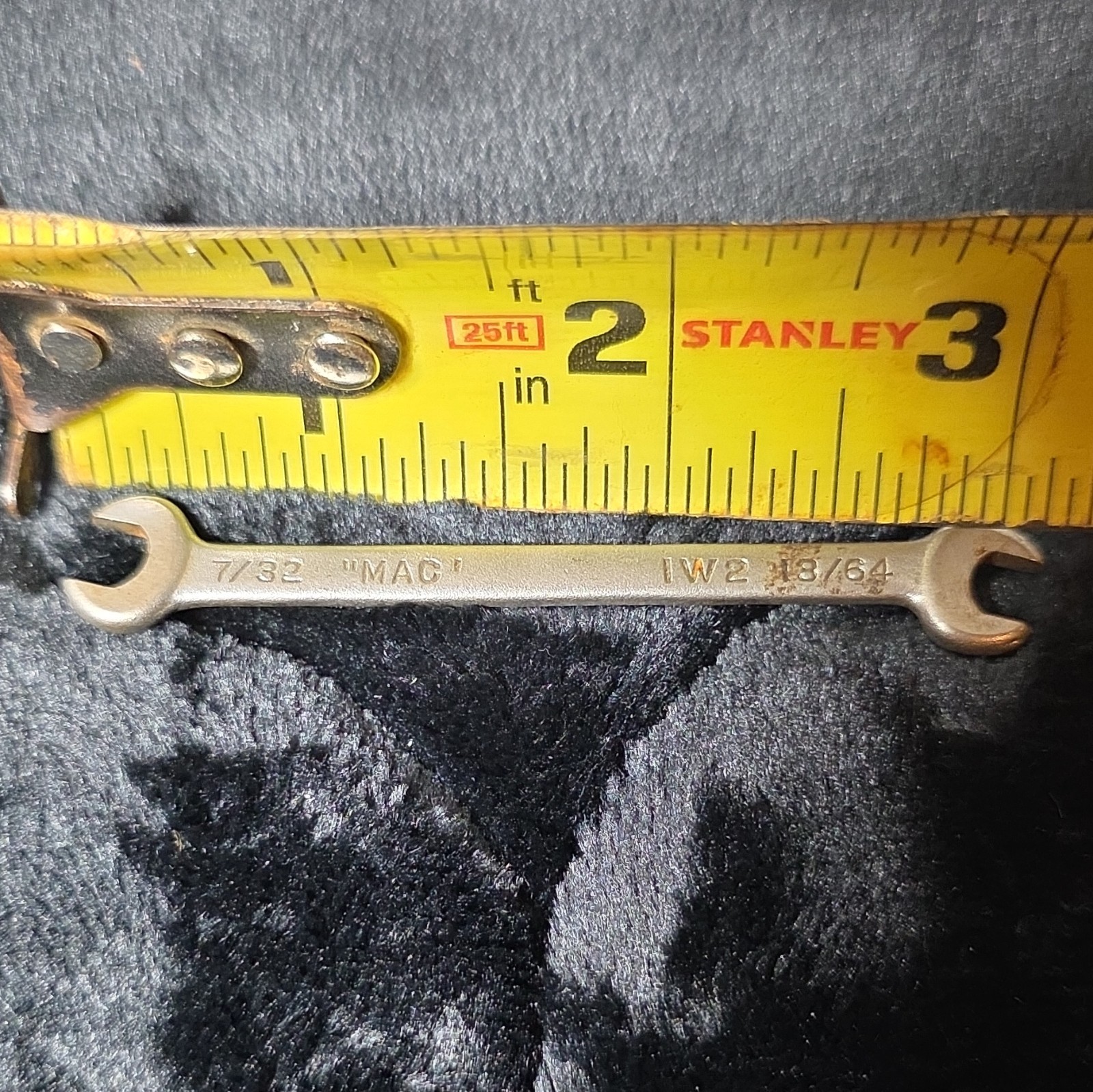 MAC 7/32 ,13/64 OPEN END WRENCH MADE IN USA . 3 INCHES LONG USED