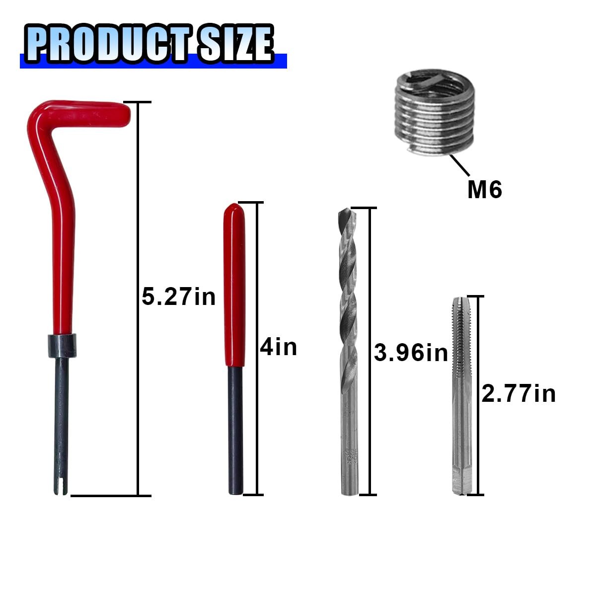 BDZMC 30PCS M6 Thread Repair Insert Kit, Metric x 1.0, Silver&Red&Black
