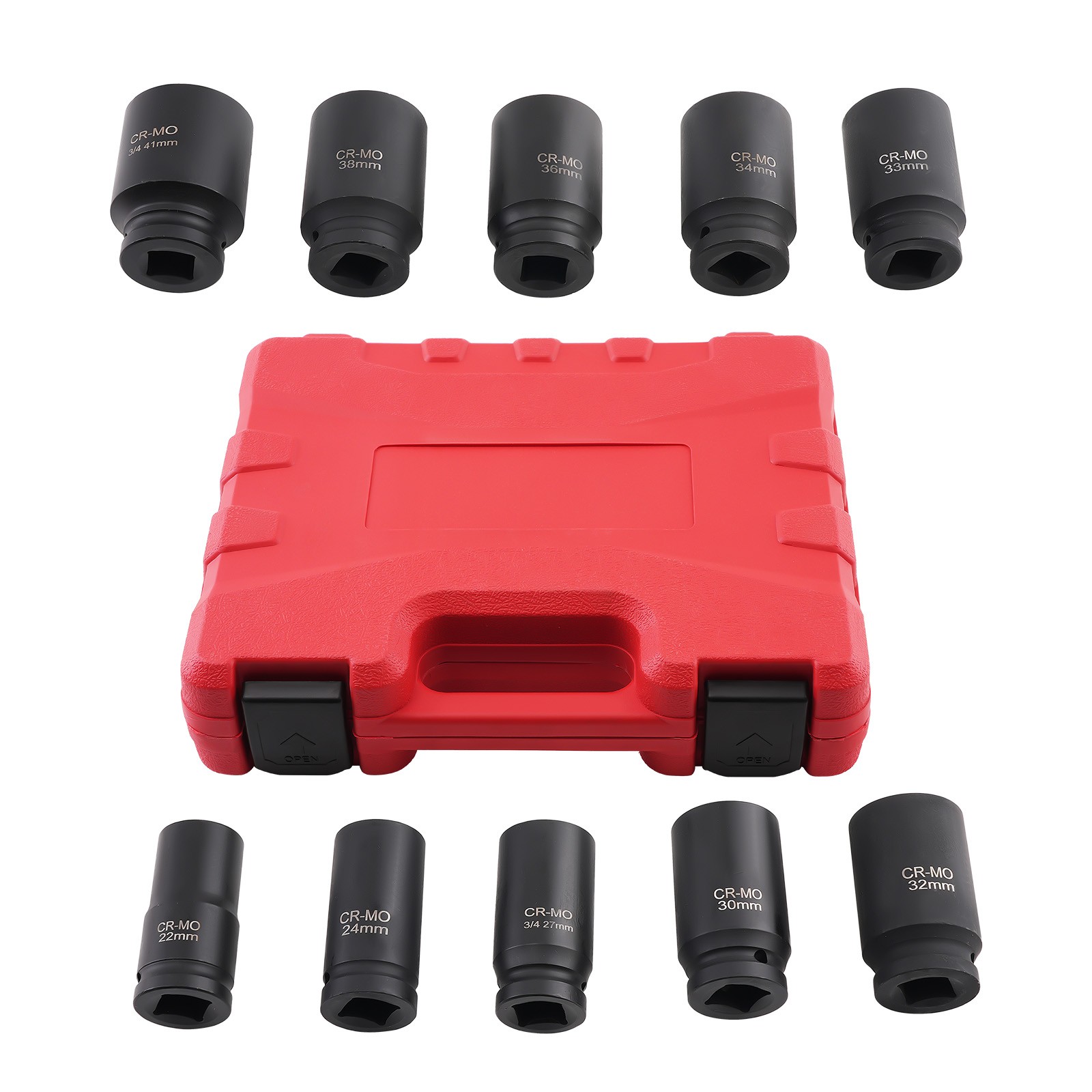 10x 6-Point 3/4 Inch Drive Deep Impact Socket Tool Set Metric 22mm-41mm Sockets