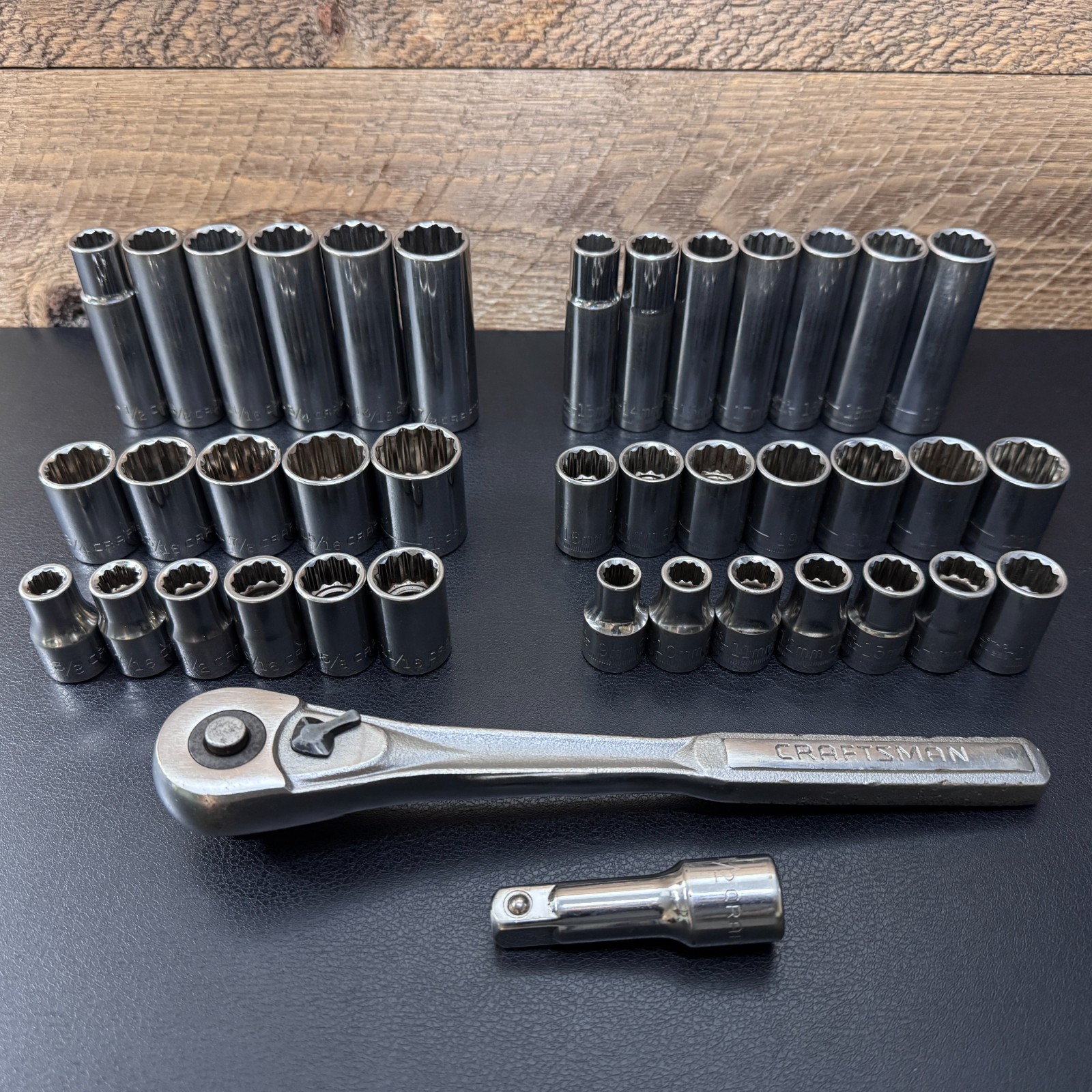 Craftsman S-AC 1/2 Drive Metric & SAE Socket Set STD Deep w/ Ratchet 44809 —40pc