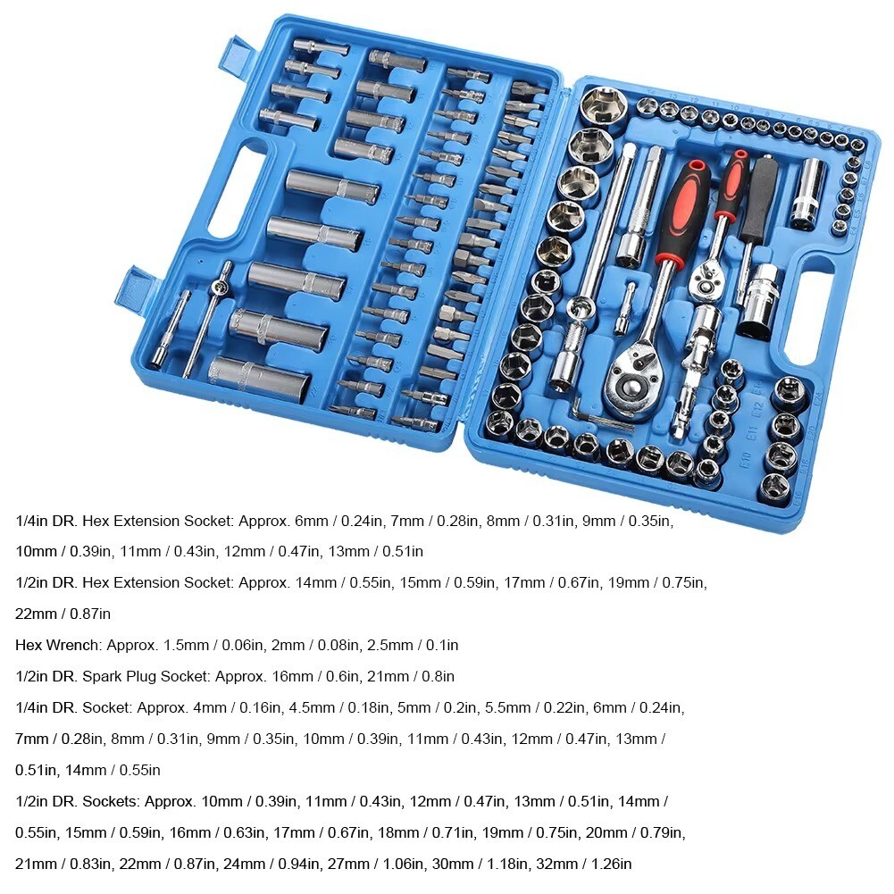 108Pcs Ratchet Wrench Socket Set 1/4″to 1/2″ Car Repair Tool Auto Mechanic Kit