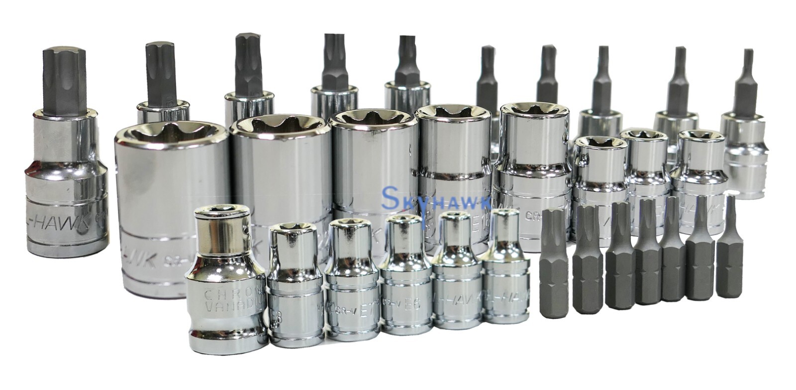 32pc 1/4″, 3/8″ & 1/2″ DR E-TORX STAR SOCKET SET & BIT MALE FEMALE E & T SOCKET
