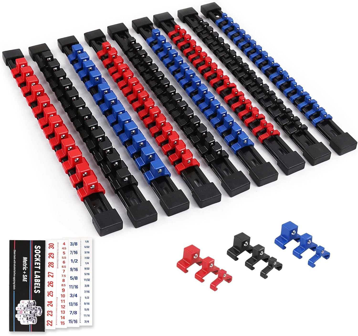 9-Piece Premium Socket Holder Organizer Set, 1/4-Inch x 48 Clips