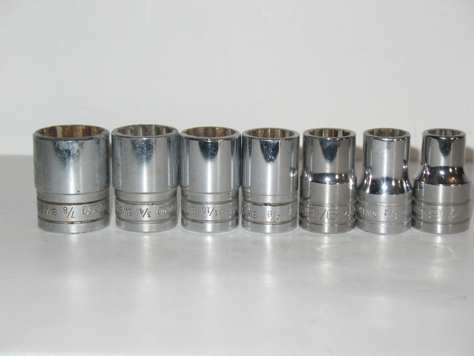 Snap-on Tools 1/2″ Drive 7/8 3/4 11/16 5/8 9/16 1/2 7/16 SAE 12pt Sockets