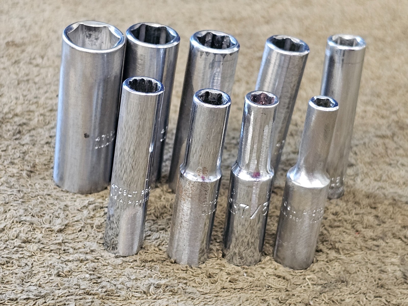 9 Proto Professional Deep Well Long Socket 1/4″ Drive Sae Set 1/2 3/8 3/16 4716L