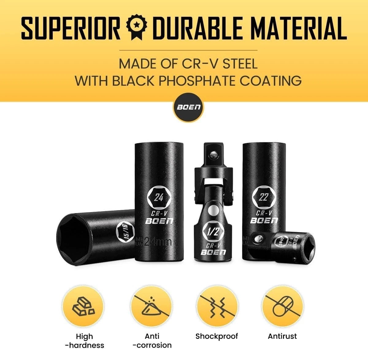 Durable 35-Piece Chrome Vanadium 1/2″ Drive Impact Socket Set with Extensions