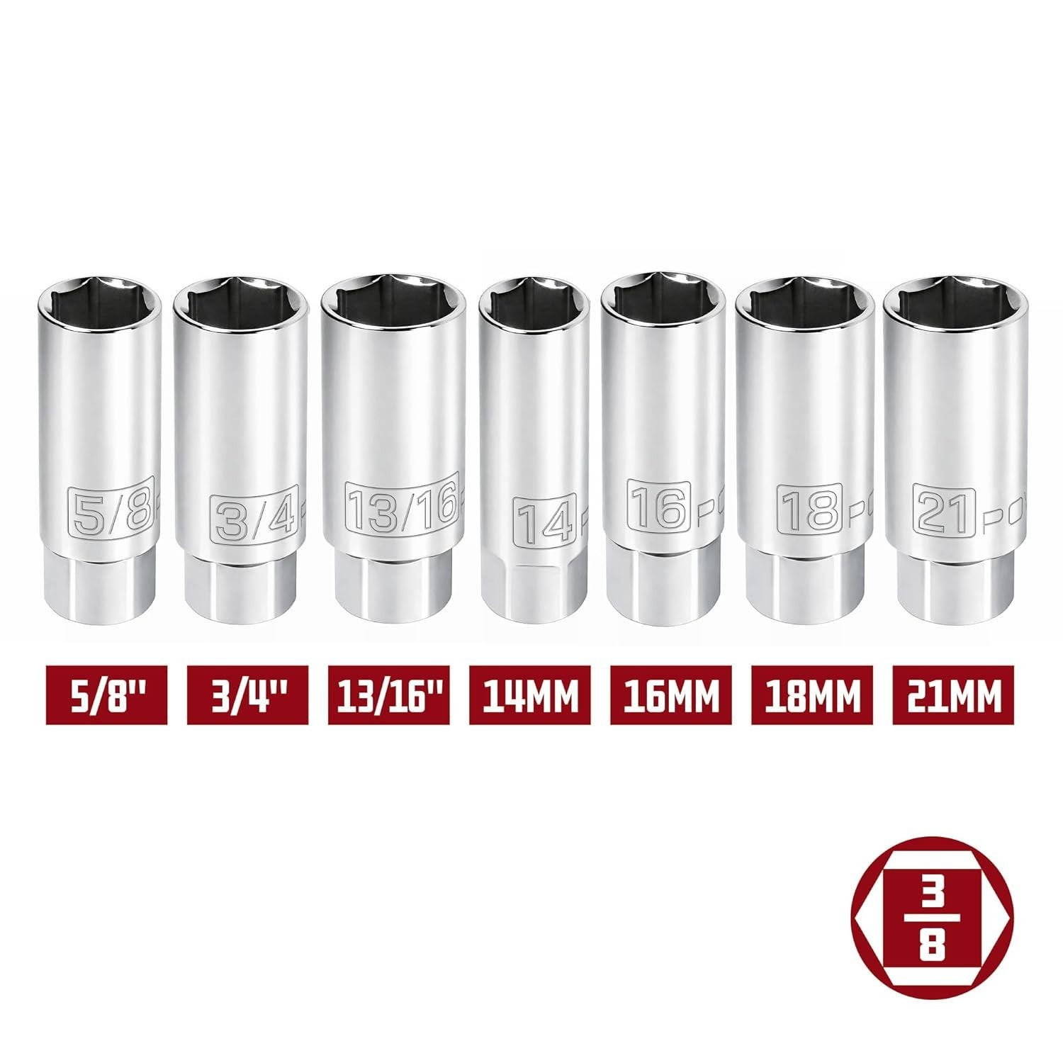 3/8 Drive 16mm Spark Plug Socket Chrome Vanadium Steel Rubber Insert