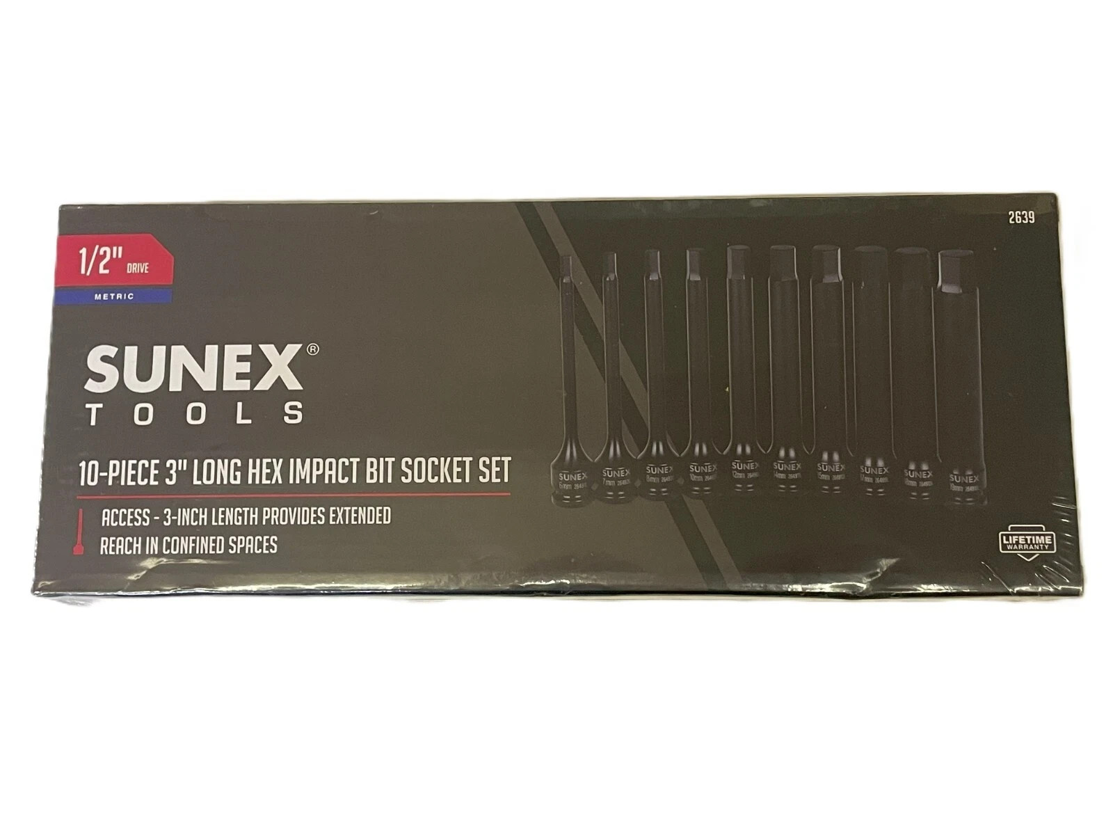 Sunex 2639 10-Piece 1/2″ Drive Metric Impact Hex Driver Set